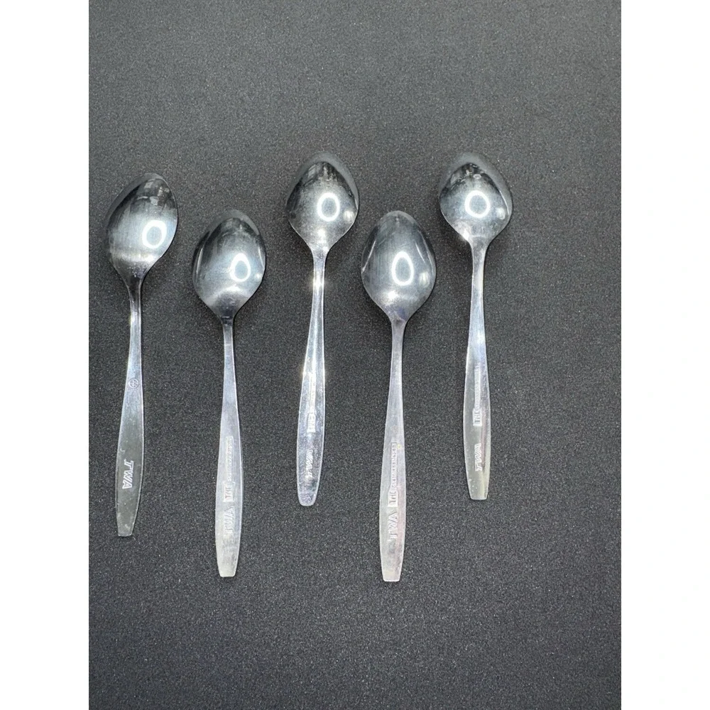 Vintage TWA THC Basket Weave Five Stainless Steel Spoons Korea